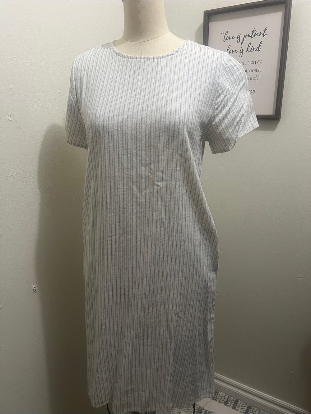 Light Blue Stripe Short Sleeve Shift Dress